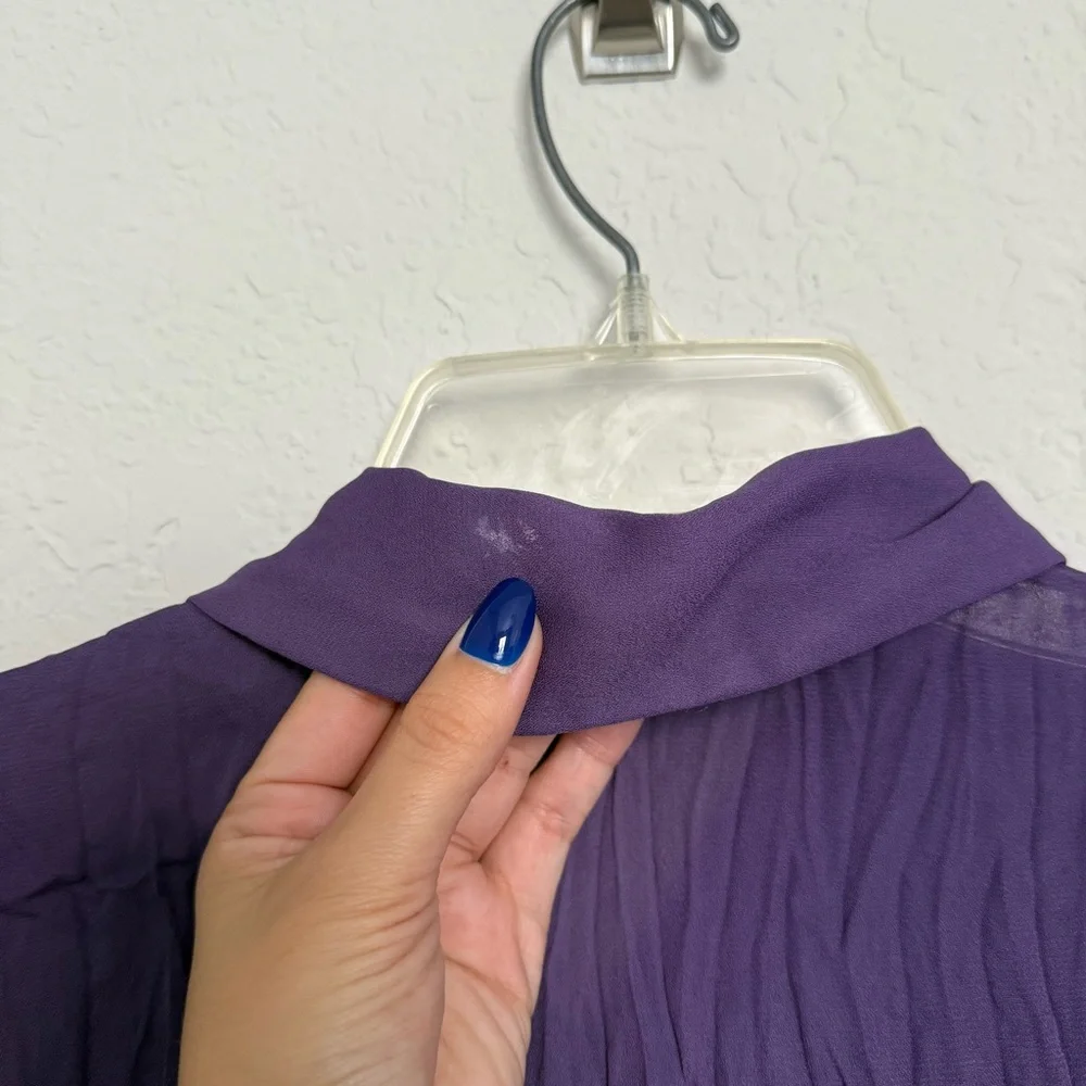 ⭐️SOLD⭐️Vintage Purple Ruffle Pleated Bell Sleeve Blouse Size M Fairy Goth - Picture 7 of 8